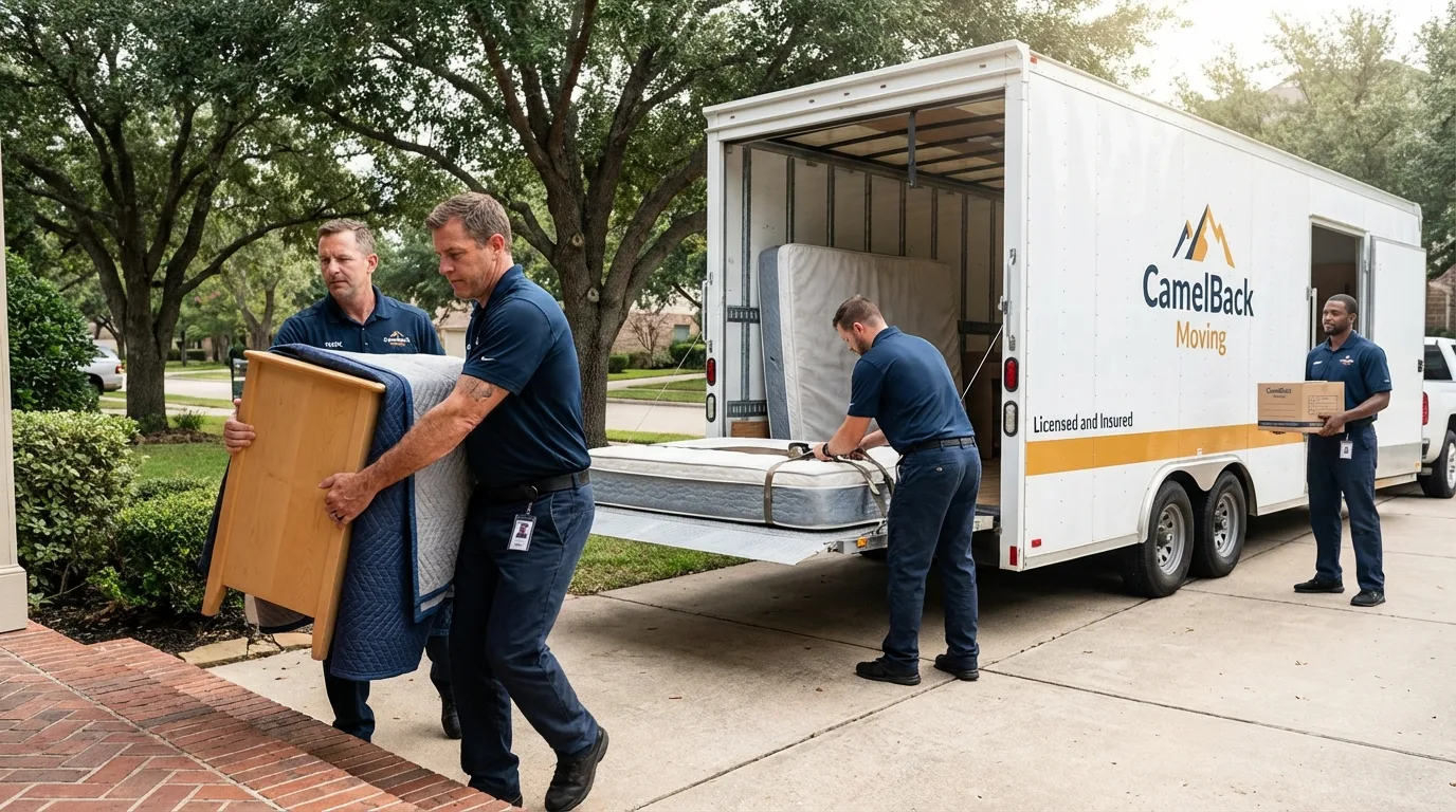 Crew loading residential truck for cross-state move from New Philadelphia, PA