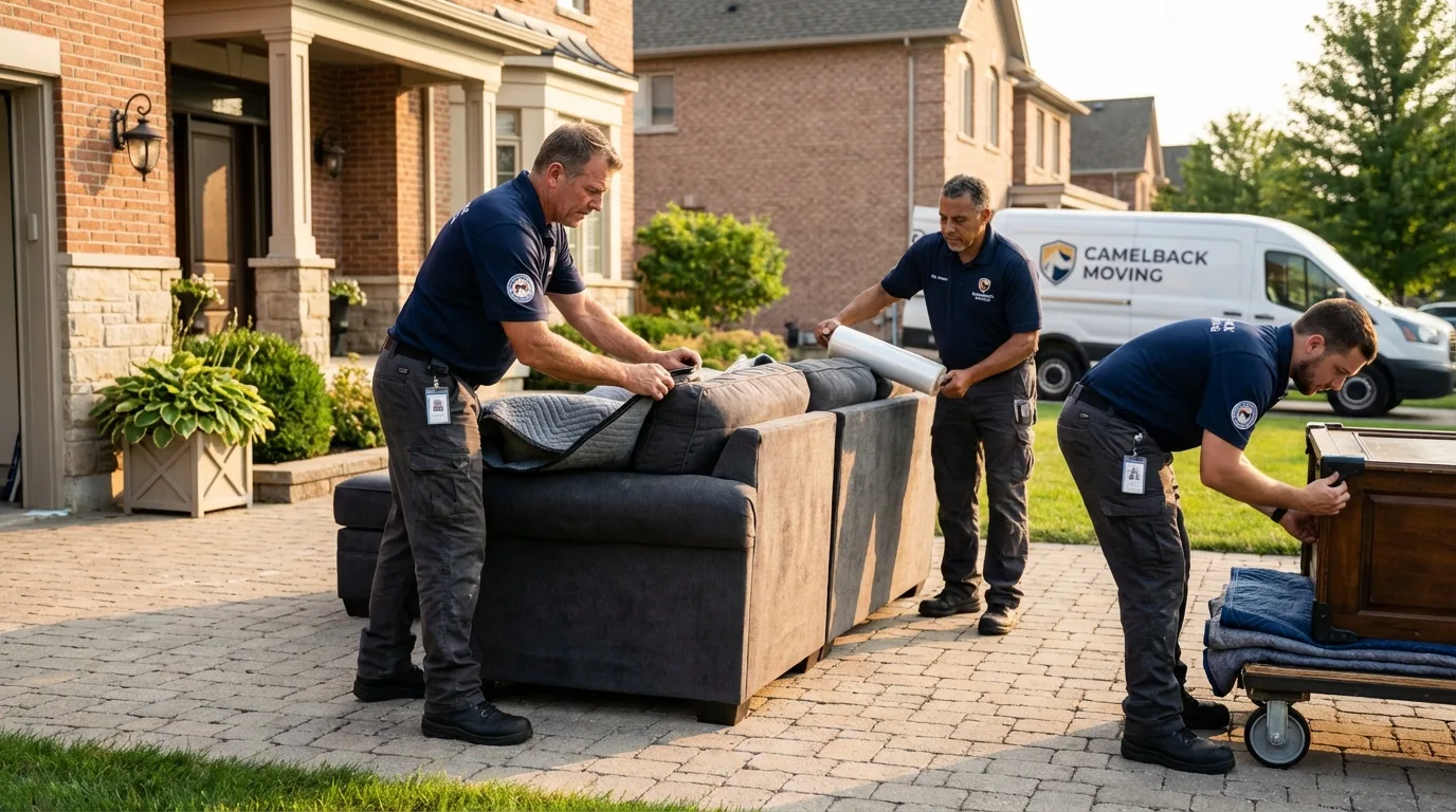Large estate moving crew wrapping furniture in New Philadelphia, PA